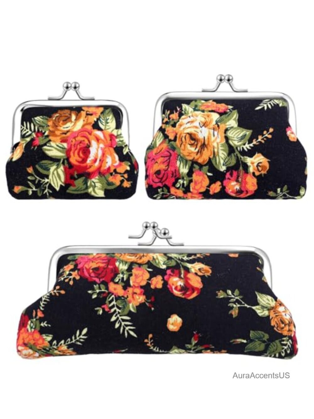 Canvas Floral Kiss Lock Coin Purses - Set of 3